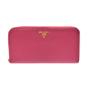 Prada round zipper long wallet leather peony gold